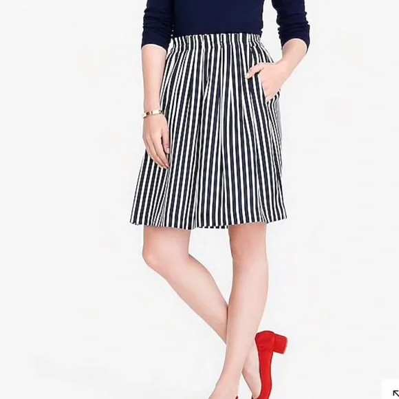 Women’s J Crew Striped Pleated Midi Skirt - Sz 0 - Picture 8 of 11